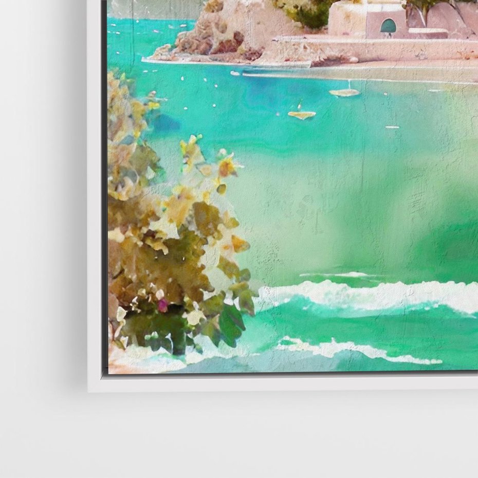 Obraz w ramie 50x50 - Na Zboczu - akwarela, nadmorski pejzaż - rama biała