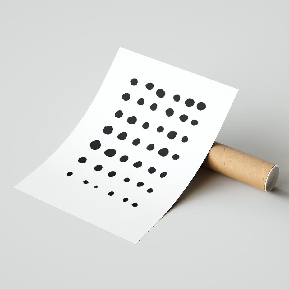 Plakat bez ramy 30x40 - Refleksje Światła - minimalistyczna kompozycja, czarne kropkina białym tle