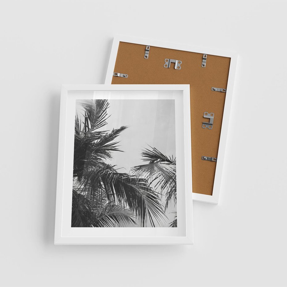 Plakat w ramie 40x50 - Palmy w Monochromii - palmy, tropikalne palmy - rama biała