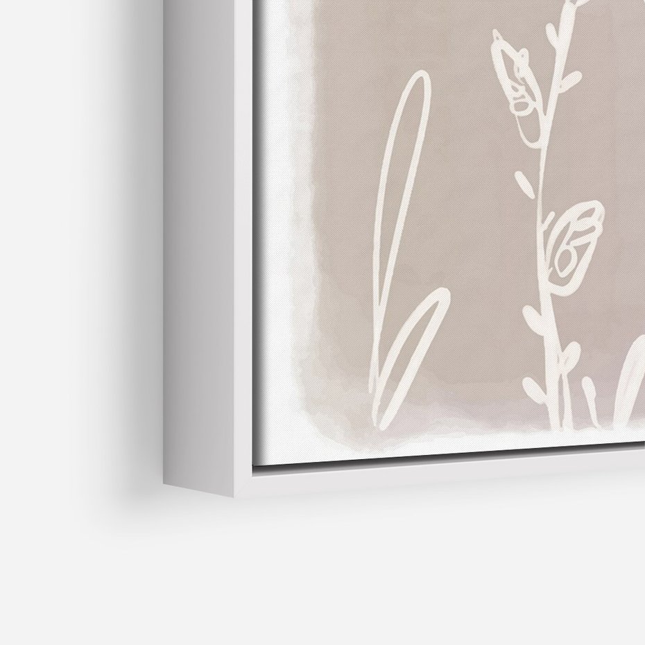 Obraz w ramie 80x120 - Roślinne Przeniknięcia - nowoczesny subtelny plakat, beżowy - rama biała