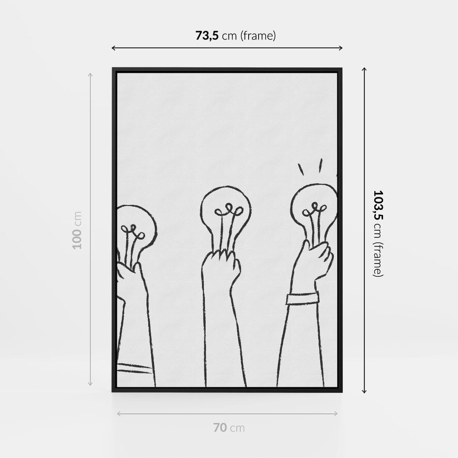 Obraz w ramie 70x100 - Idea w Rękach - szkic, grafika - rama czarna