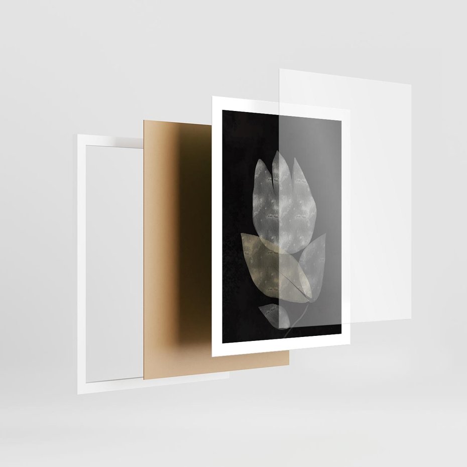 Plakat w ramie 50x70 - Nocne Uniesienia - abstrakcyjny kwiat, mroczna atmosfera - rama biała