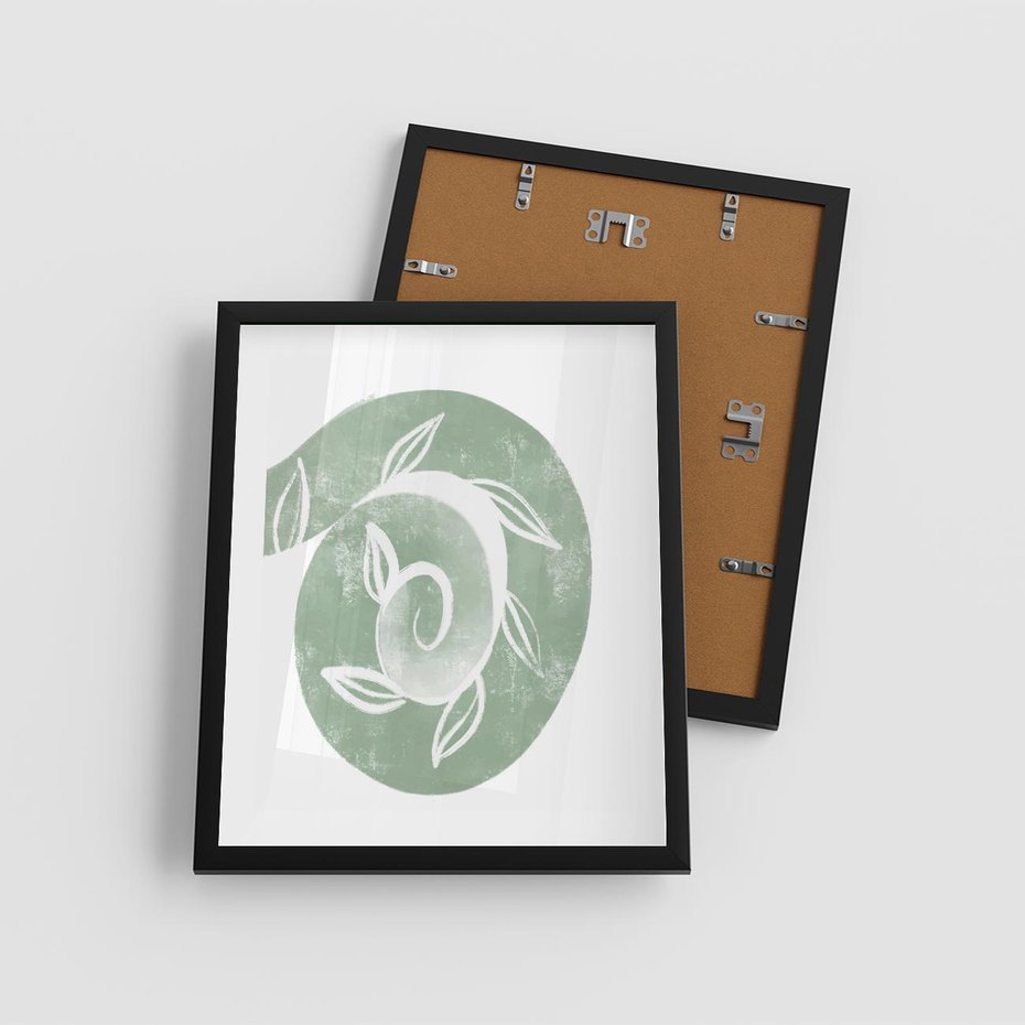 Plakat w ramie 40x50 - Zielony Świat Odpoczynku - abstrakcyjny zielony motyw, skandynawski design - rama czarna