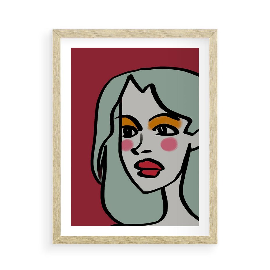 Plakat w ramie 50x70 - Ekspresja Linii - nowoczesny plakat, mocna linie - rama drewno