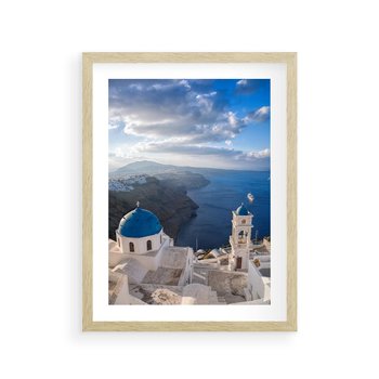 Plakat w ramie 30x40 - Błękitne Przezycia - Santorini, morze - rama drewno