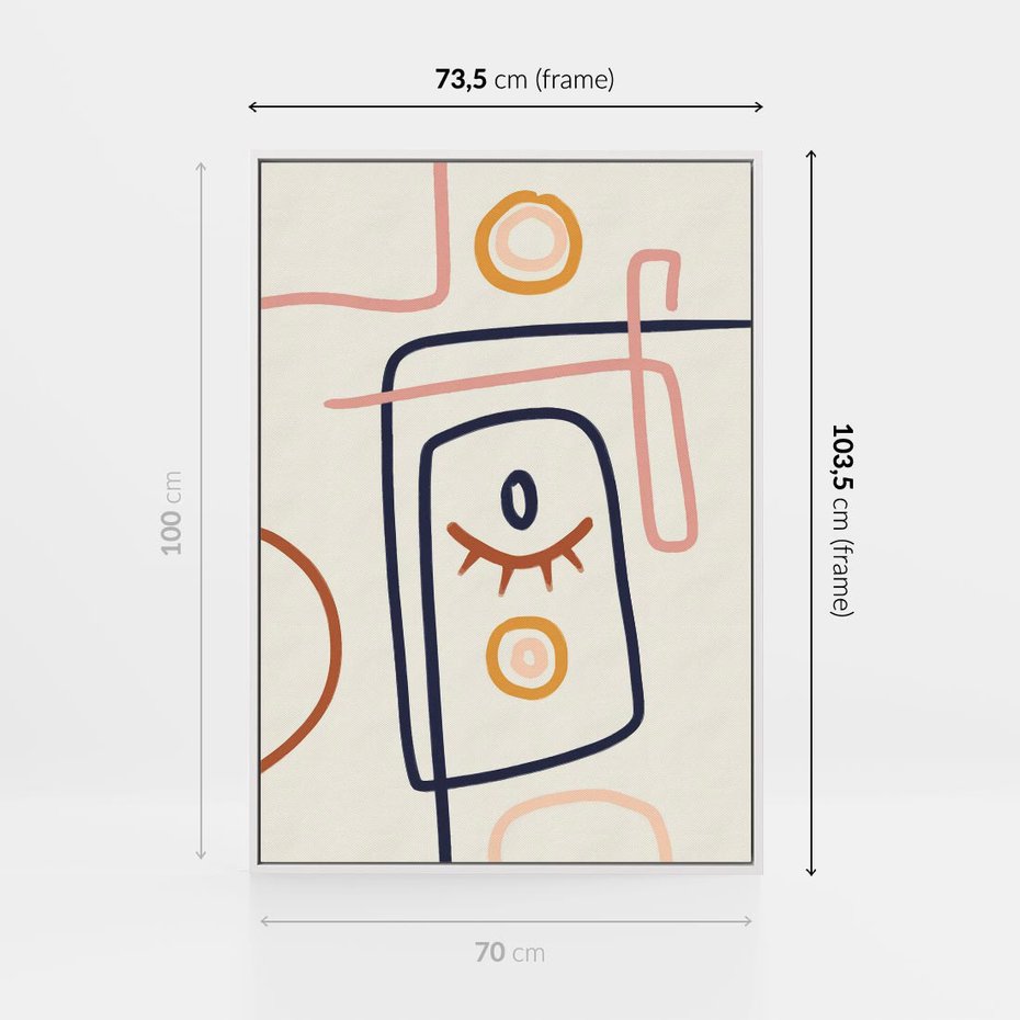 Obraz w ramie 70x100 - Manifestacje Dziwności - abstrakcja w stylu picasso, beżowe tło - rama biała