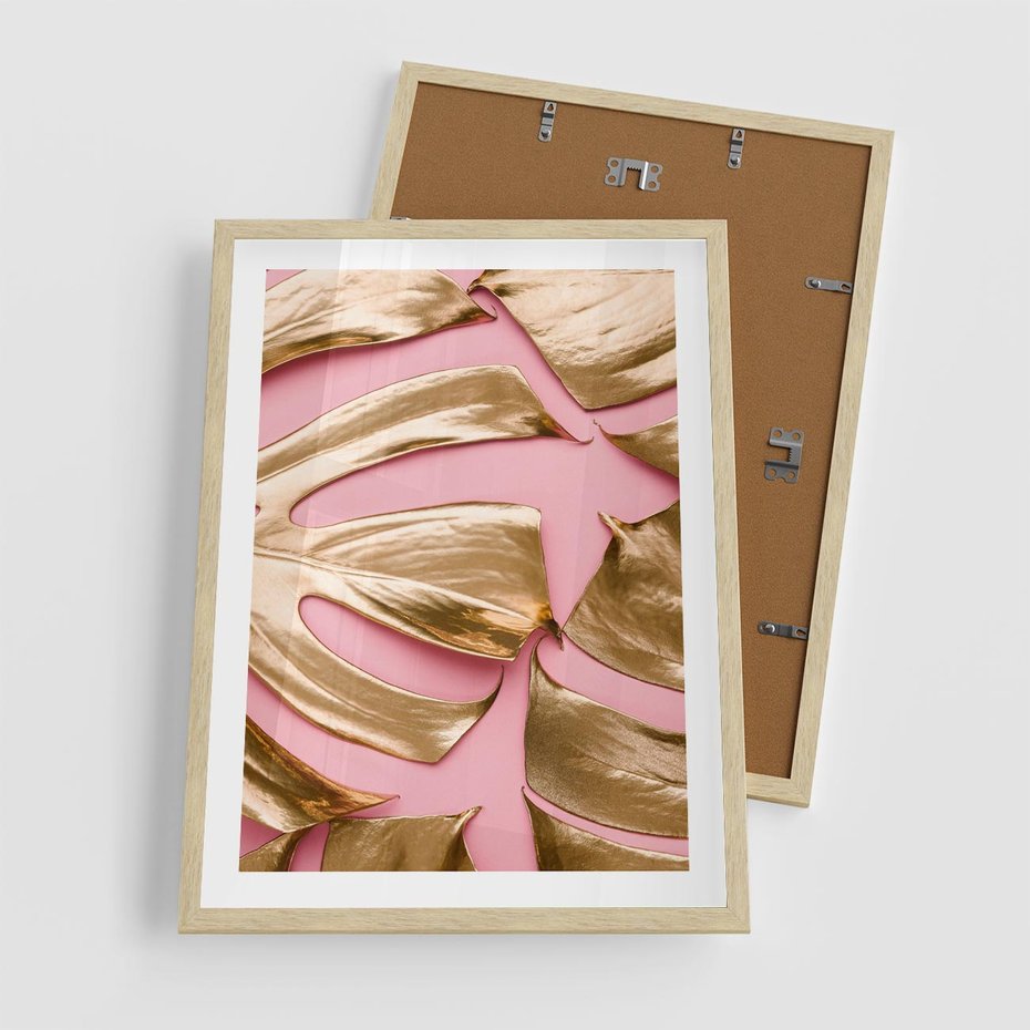 Plakat w ramie 50x70 - Przyjemność w Naturze - złote, liście - rama drewno