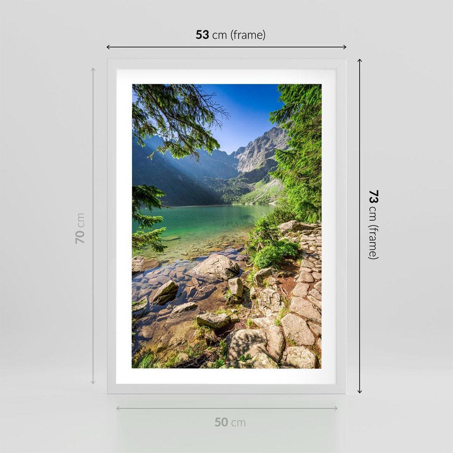 Plakat w ramie 50x70 - Mistyczna Przyroda - góry, jezioro - rama biała