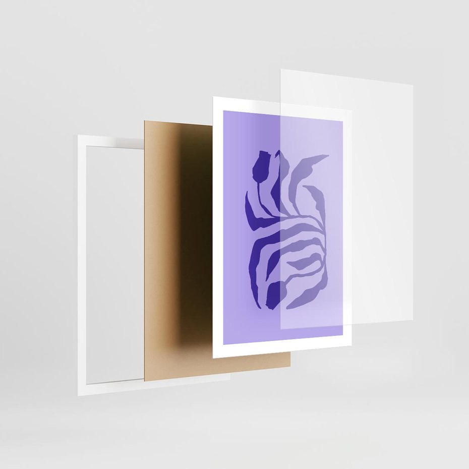 Plakat w ramie 50x70 - Boho Sztuka Wolności - kwiaty, energetyczne fioletowe tło - rama biała