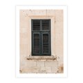 Plakat bez ramy 30x40 - Urok Starego Okna z Zielonymi Okiennicami - stare okno, kamienica