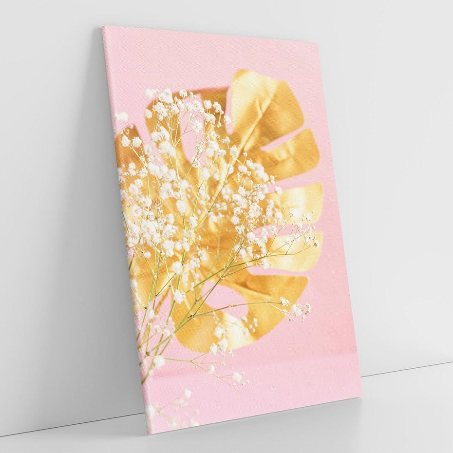 Obraz na płótnie 80x120 - : Elegancja w Złocie - złote, liście