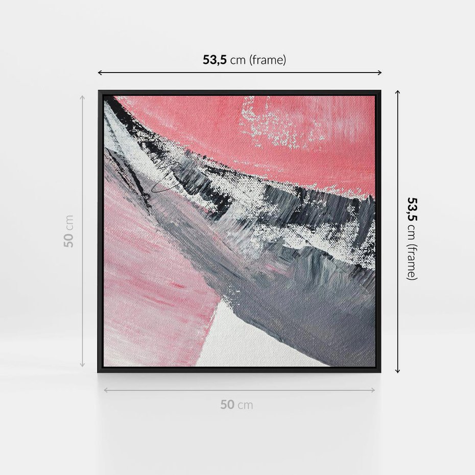 Obraz w ramie 50x50 - Kontrastujący Ruch Emocji - abstrakcyjne pasy farby, kolory róż szary czarny - rama czarna