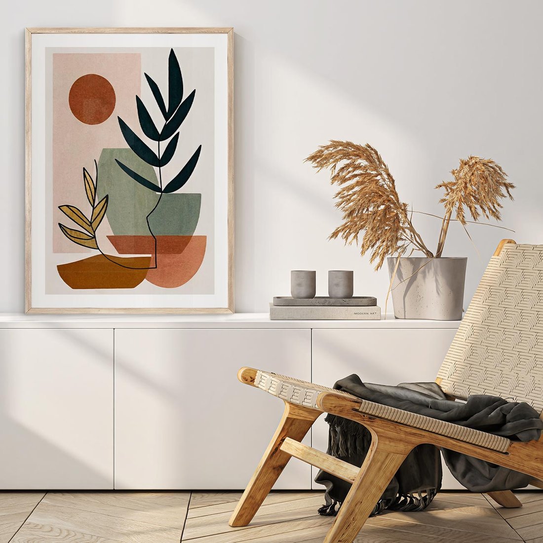 Plakat w ramie 40x50 - Rozkwitająca Boho Wyobraźnia - boho obraz, abstrakcja - rama drewno