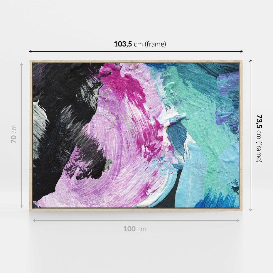 Obraz w ramie 100x70 - Kolorowy rój wyobraźni - rozlane kolorowe farby olejne, abstrakcja - rama drewno