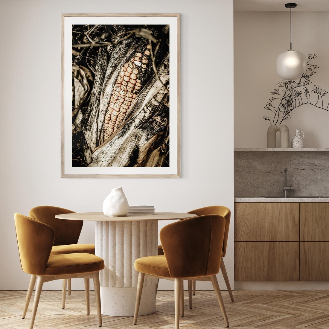 Plakat w ramie 50x70 - Kukurydza w Jesiennej Scenie - kukurydza, jesień - rama drewno