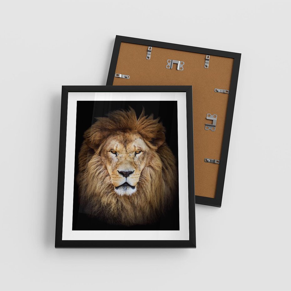 Plakat w ramie 40x50 - Król zwierząt w majestatycznym stylu - lew, król - rama czarna