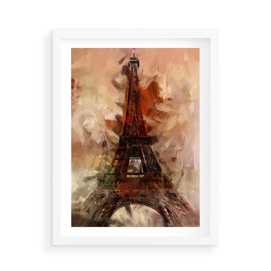 Plakat w ramie 50x70 - Abstrakcyjna Eiffla - miasto w nowej formie - Eiffla, abstrakcja - rama biała