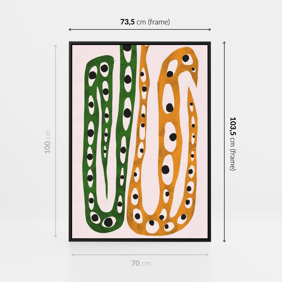 Obraz w ramie 70x100 - Migocące Zmaganie - abstrakcyjny obraz, dziwne kształty - rama czarna