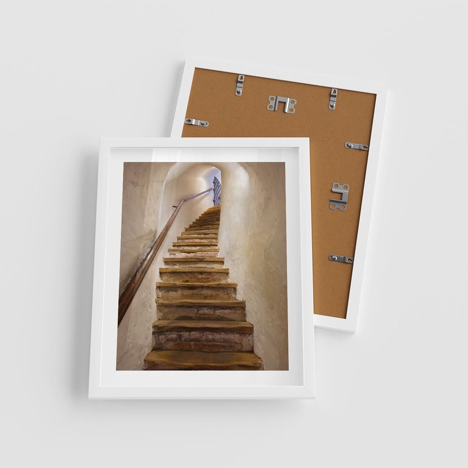 Plakat w ramie 40x50 - Schody Wymiarów - schody, tunel - rama biała