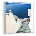 Obraz w ramie 50x50 - Malowniczy urok wyspy - Santorini, schodki - rama biała