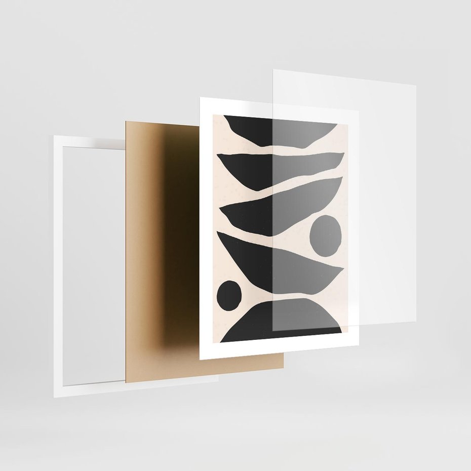 Plakat w ramie 40x50 - Modernistyczna Abstrakcja w Czerni i Bieli - abstrakcja, czarno biała grafika - rama biała