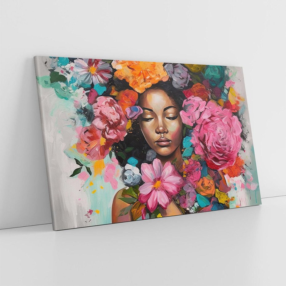 Obraz na płótnie 70x50 - Z Głową w Kwiatach - obraz olejny, sztuka nowoczesna