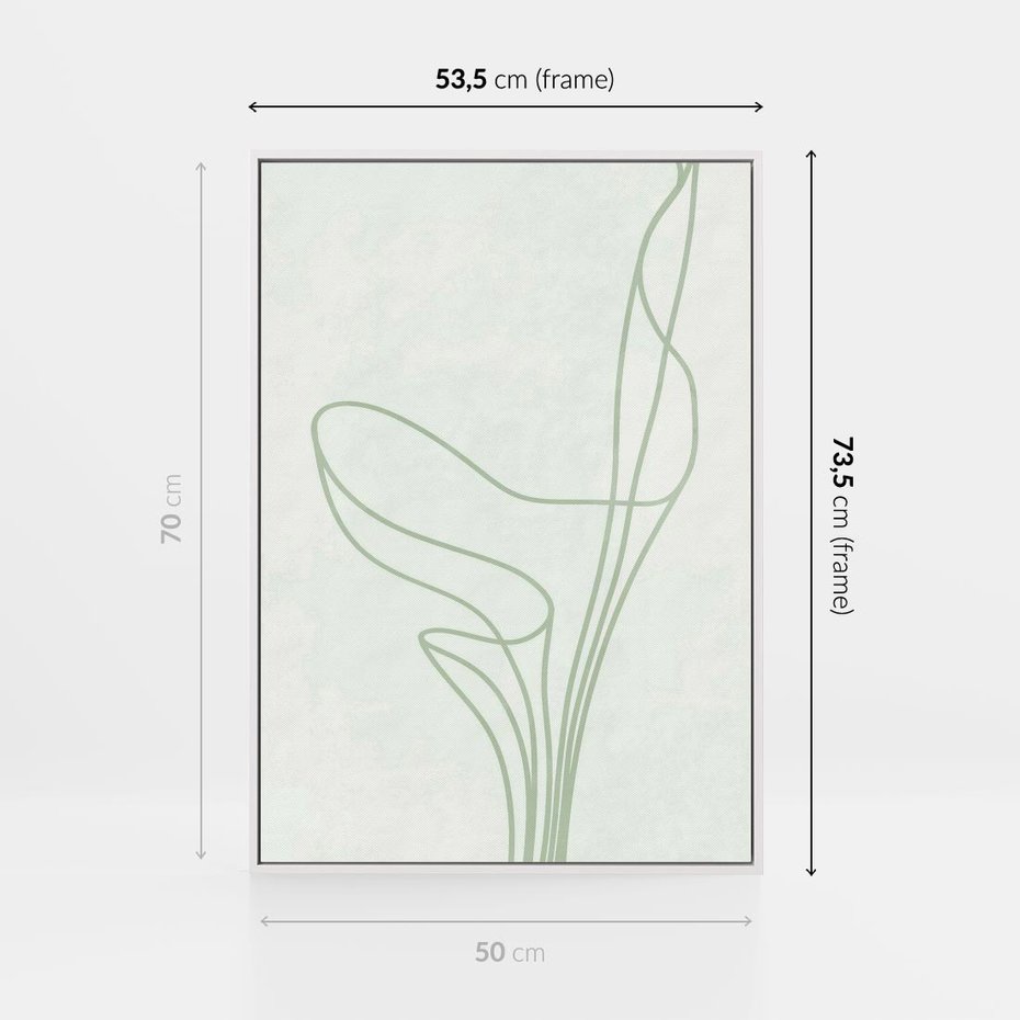 Obraz w ramie 50x70 - Zielona Równowaga Linii - abstrakcyjne delikatne zielone linie, nowoczesny plakat - rama biała