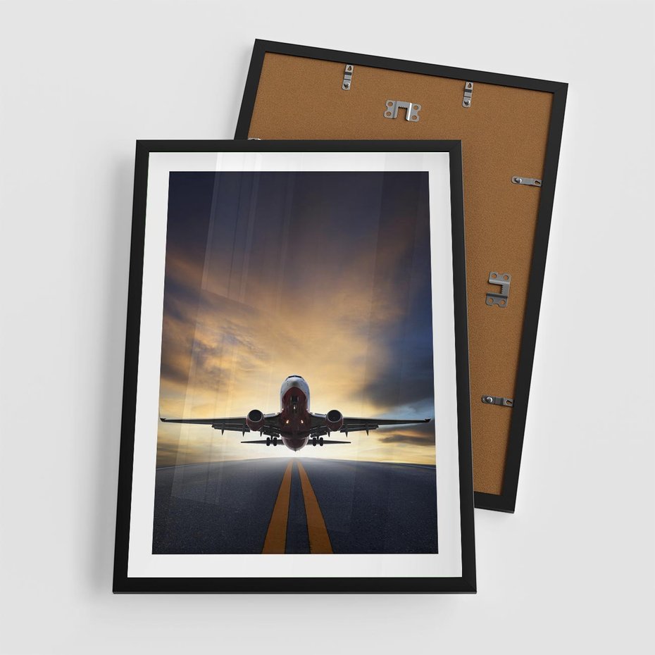 Plakat w ramie 50x70 - Podróż samolotem w pejzaż - samolot, podróż - rama czarna