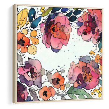 Obraz w ramie 50x50 - Rozkwitające marzenia - akwarelowe kwiaty, kolory - rama drewno