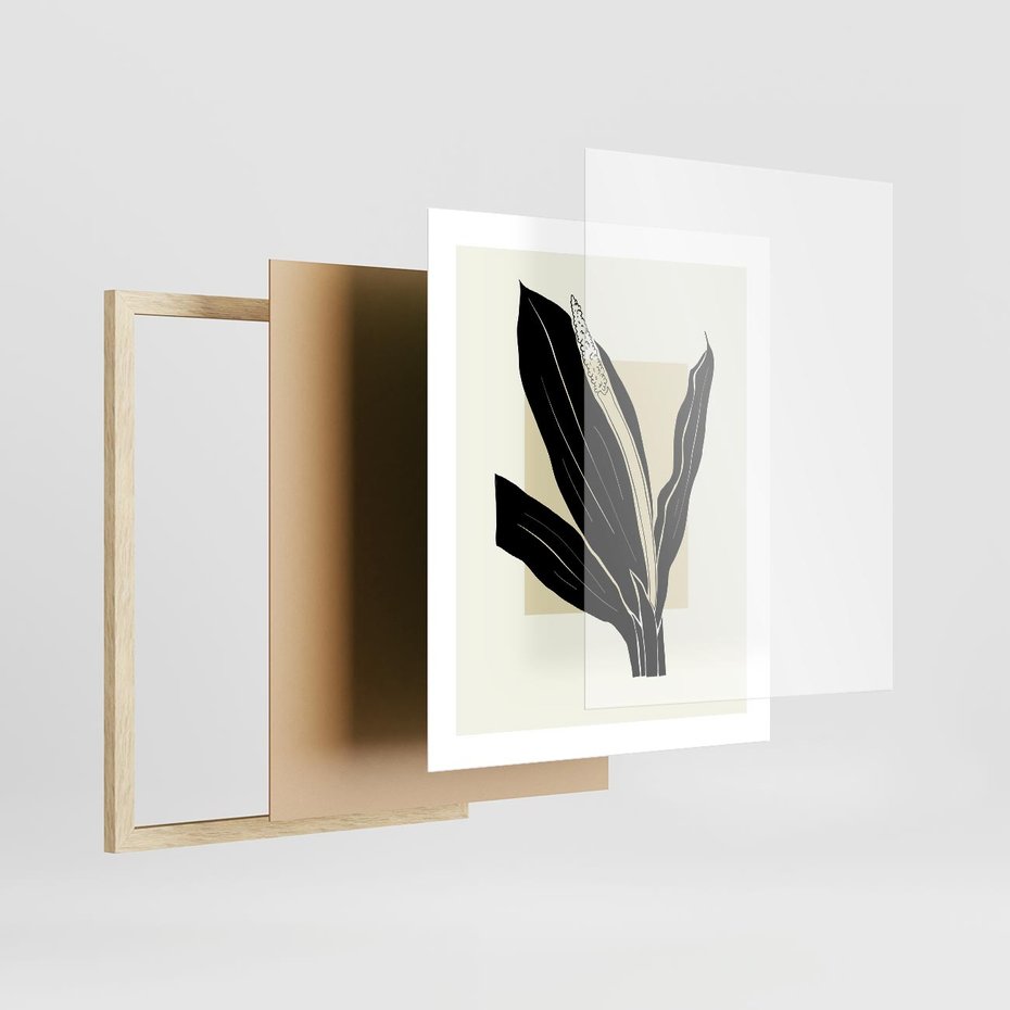 Plakat w ramie 40x50 - Harmonia liści - minimalistyczny obraz, szkic - rama drewno