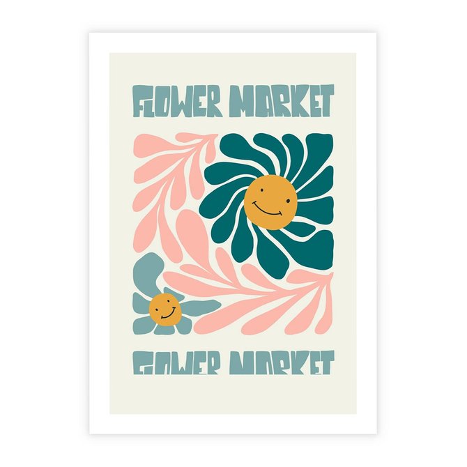 Plakat bez ramy 21x30 - Harmonia płatków kwiatów - kwiatowa retro kompozycja, pastelowe kolory