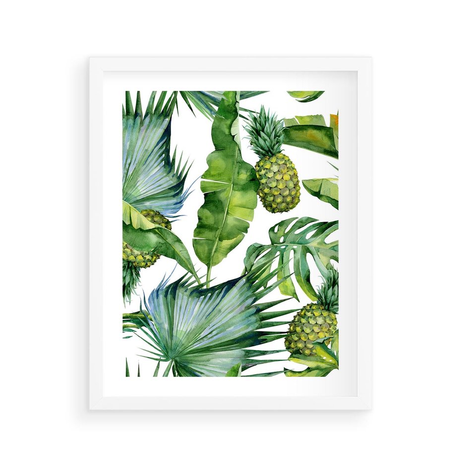 Plakat w ramie 40x50 - Oaza Natury - liście, tropikalne - rama biała
