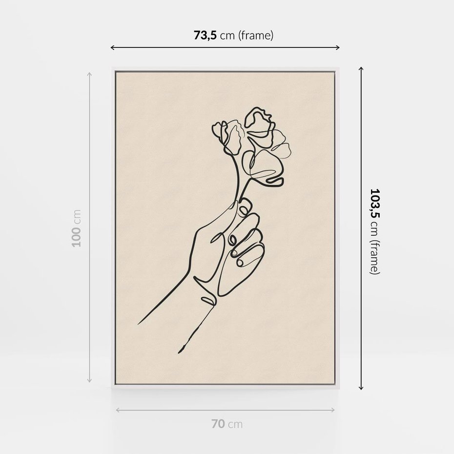 Obraz w ramie 70x100 - Szkic Kwiatu - kwiat w dłoni, szkic - rama biała