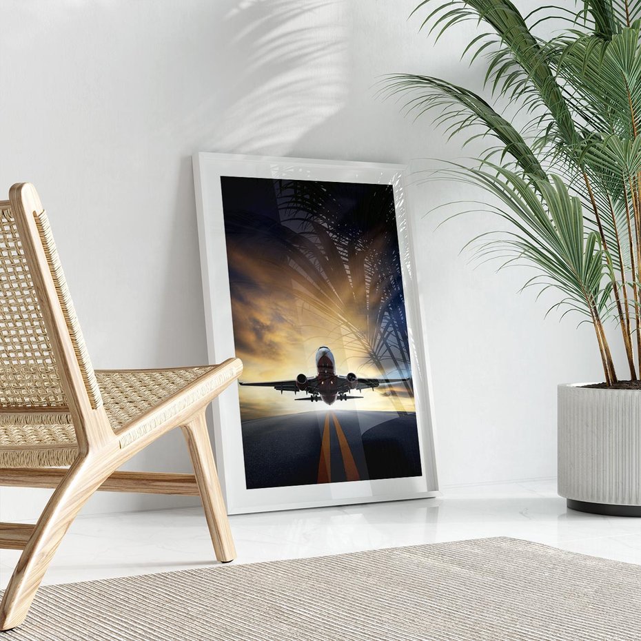 Plakat bez ramy 21x30 - Podróż samolotem w pejzaż - samolot, podróż