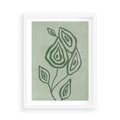 Plakat w ramie 50x70 - Szmaragdowy Oddech - abstrakcyjne delikatne zielone linie, podobne do gałęzi kwiatów - rama biała