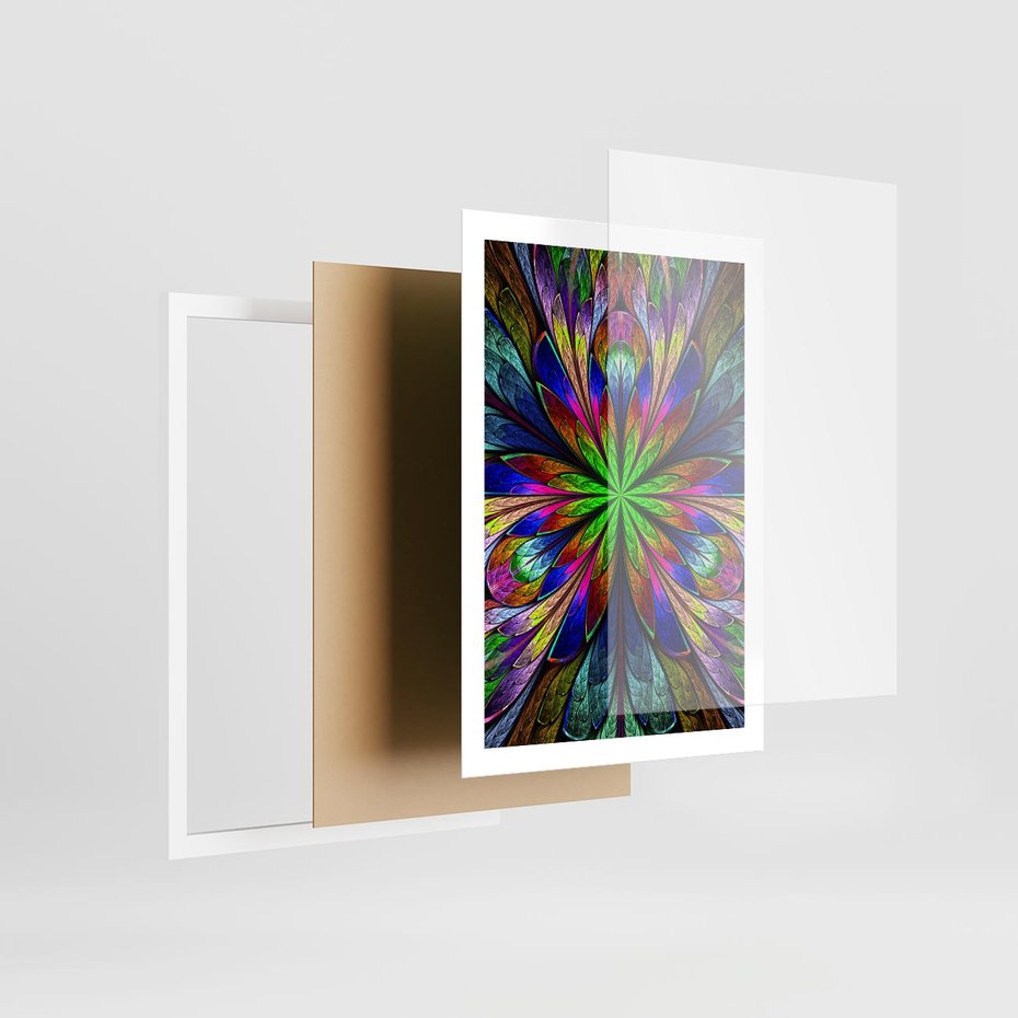 Plakat w ramie 50x70 - Witrażowa magia na płótnie - witraż, sztuka - rama biała