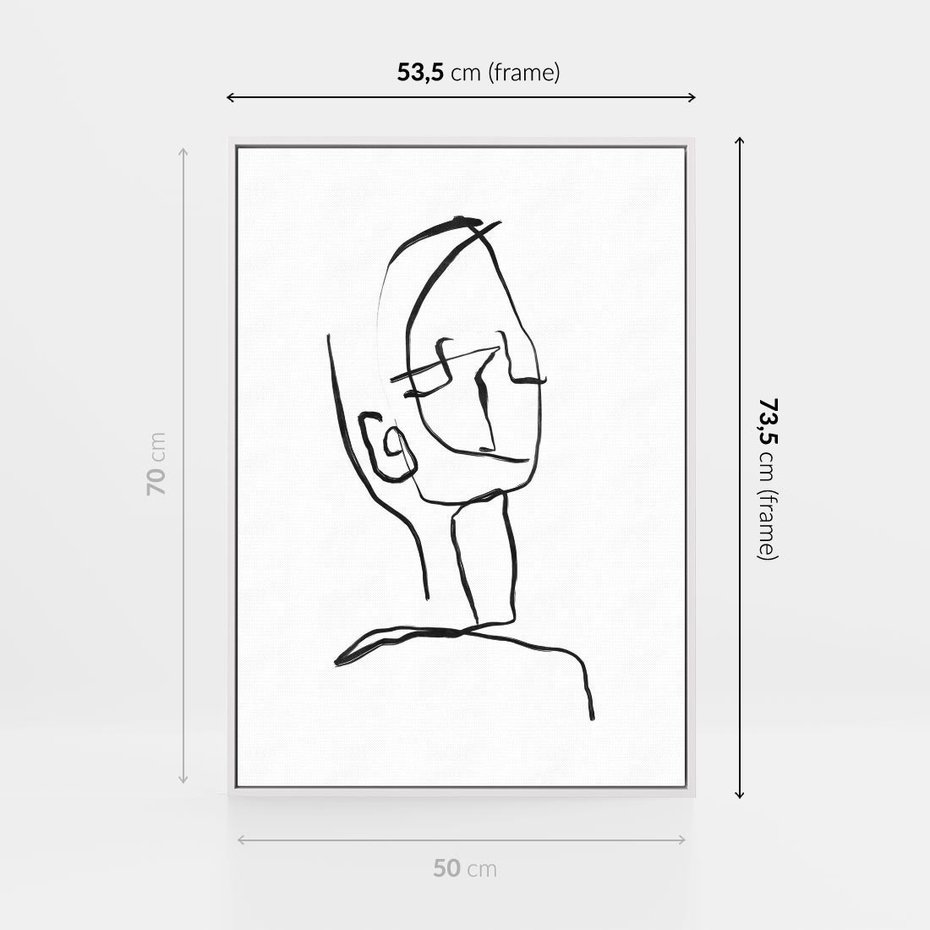 Obraz w ramie 50x70 - Migotliwe Widzenia - szkic twarzy, minimalistyczny niewyraźny - rama biała