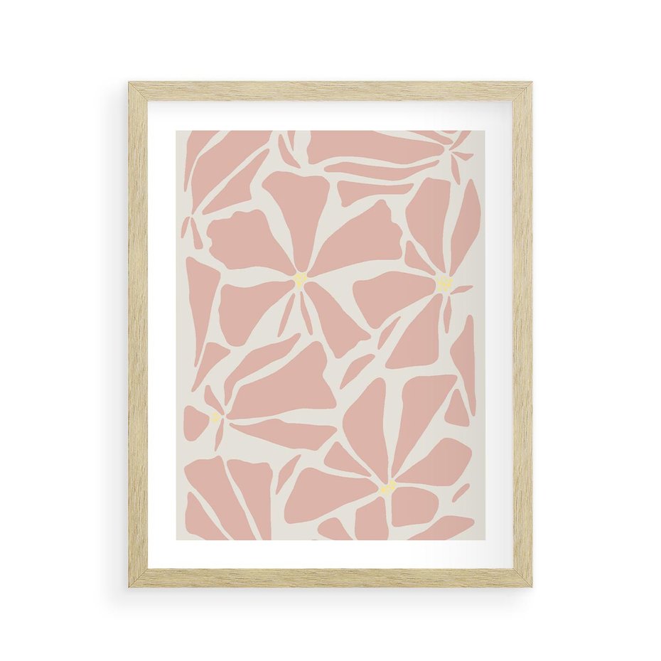 Plakat w ramie 40x50 - Akwarelowe Promienie - abstrakcyjne boho kwiaty, kompozycja - rama drewno