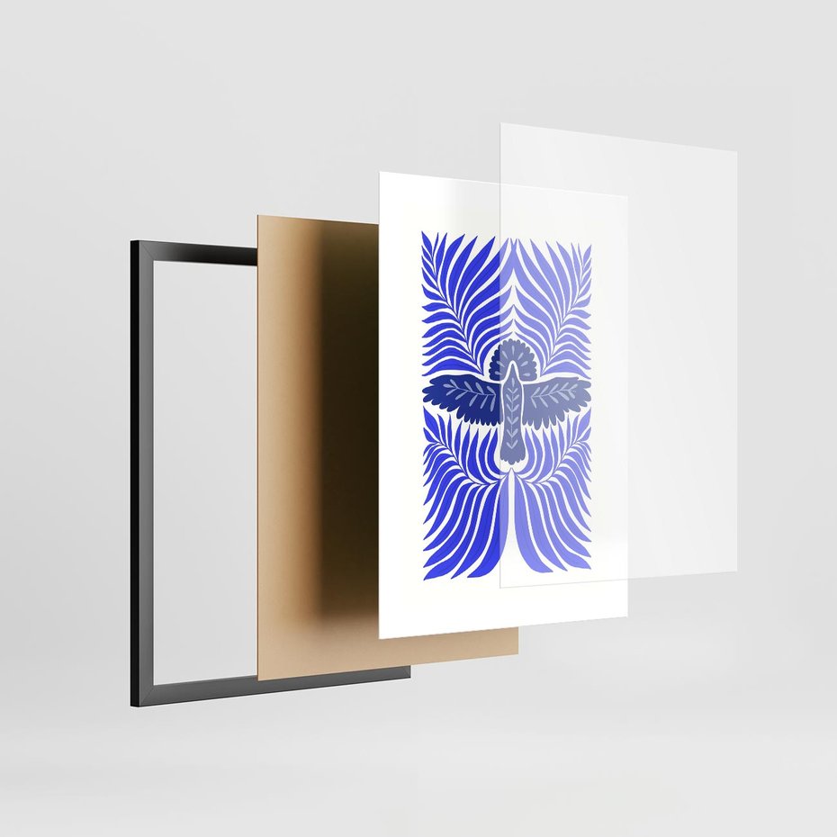Plakat w ramie 30x40 - Etniczne Rekwizyty - etniczne roślinne wzory, granat - rama czarna