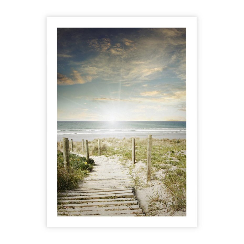 Plakat bez ramy 40x50 - Błękitne morze na pomostach - morze, pomost