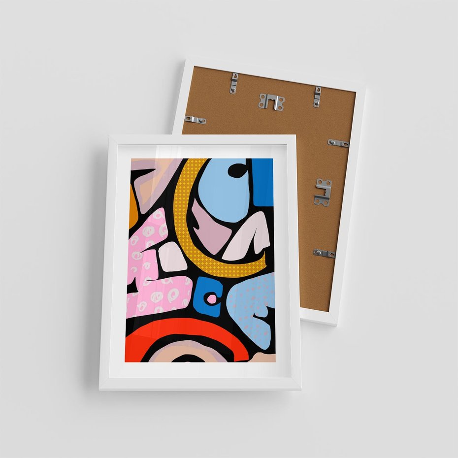 Plakat w ramie 30x40 - Kolory Komiksu - abstrakcyjne formy, komiksowy styl - rama biała