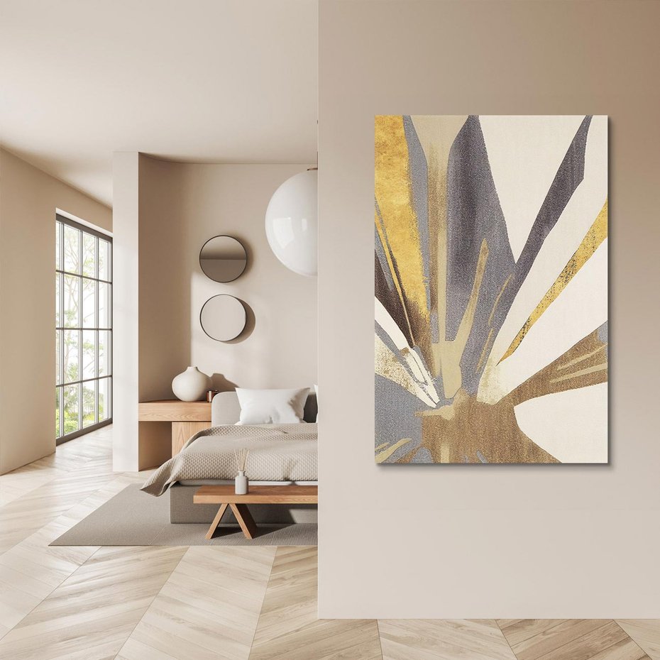 Obraz na płótnie 80x120 - Szept roślinnych emocji - olejna abstrakcja, złoto i brąz