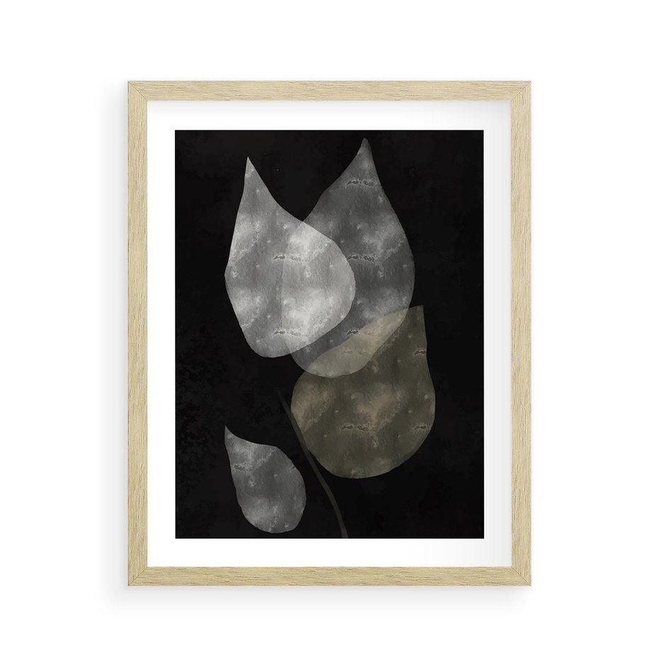 Plakat w ramie 40x50 - Mroczne Złudzenia - abstrakcyjne liście, mroczna atmosfera - rama drewno