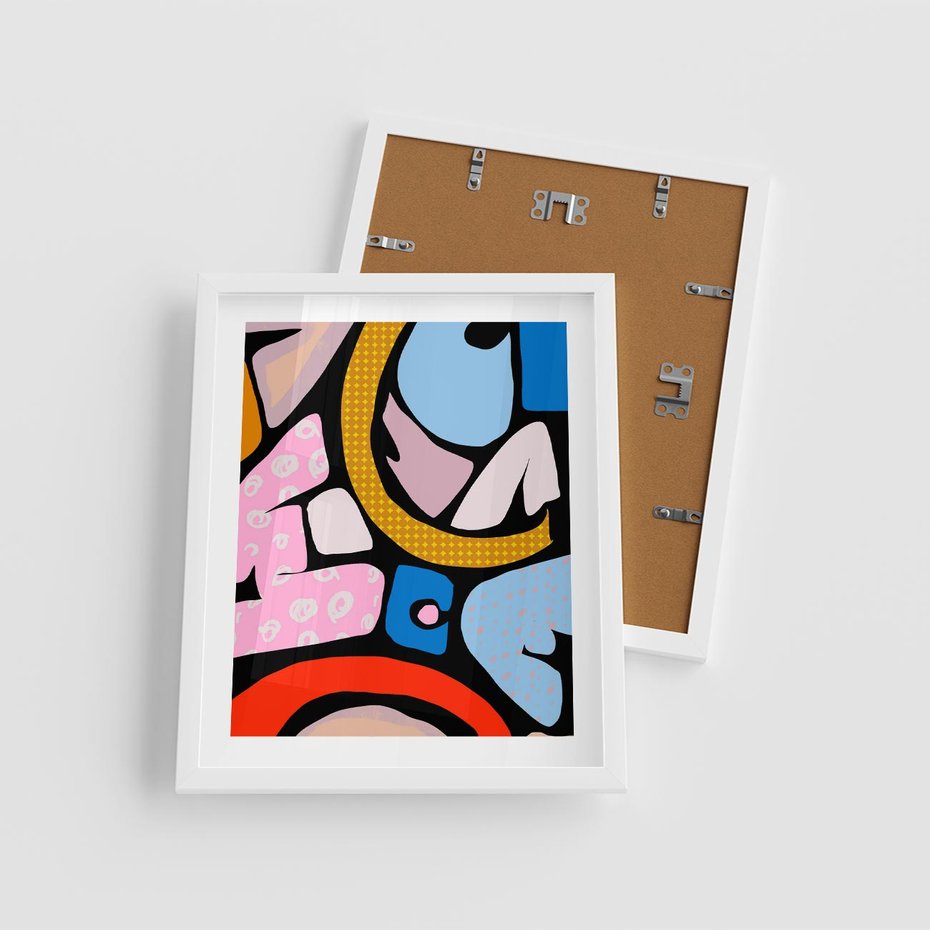 Plakat w ramie 40x50 - Kolory Komiksu - abstrakcyjne formy, komiksowy styl - rama biała