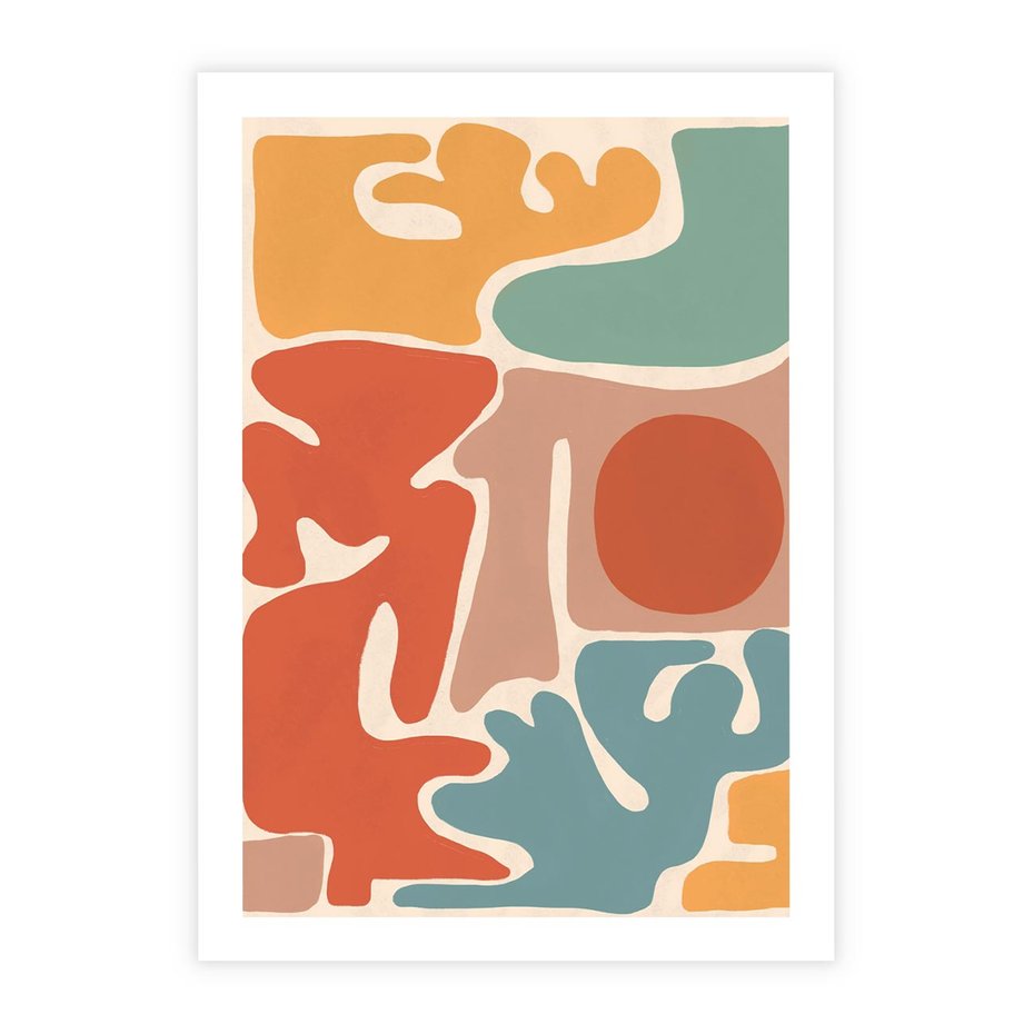 Plakat bez ramy 50x70 - Pastelowa Symfonia Kształtów - abstrakcyjne kolorowe formy, pastelowe kolory