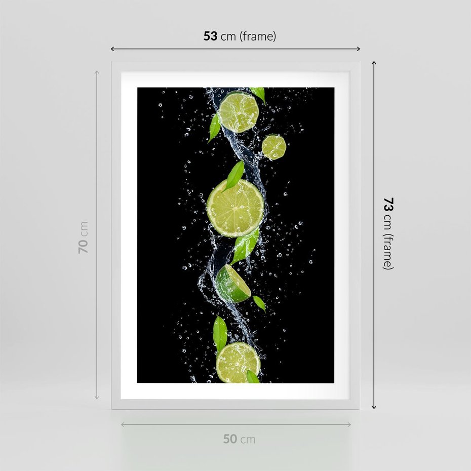 Plakat w ramie 50x70 - Świeżość Cytrusów - limonki, cytryny - rama biała