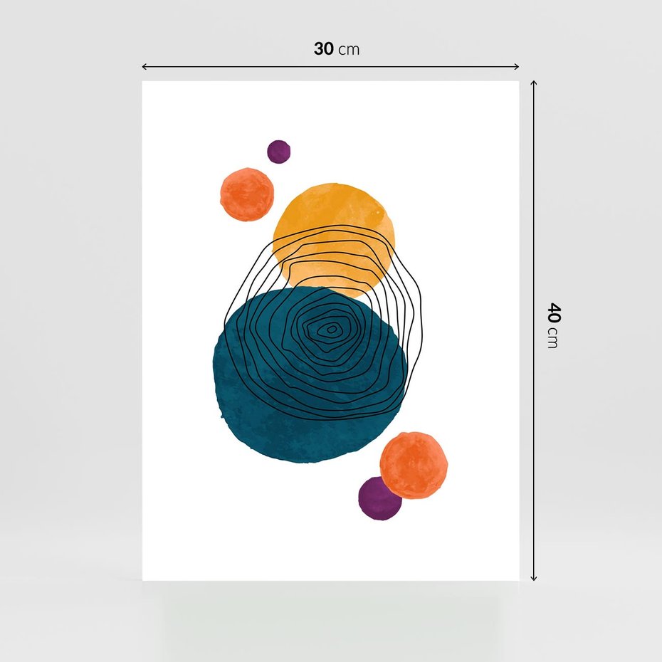 Plakat bez ramy 30x40 - Kolorowe Plam z Czarnymi Liniami - kolorowe plamy, szkic