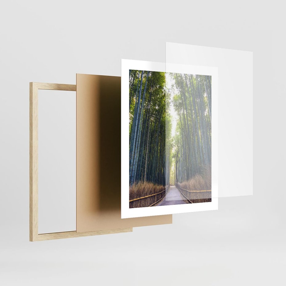 Plakat w ramie 40x50 - Urokliwa dróżka w lesie - las, dróżka - rama drewno