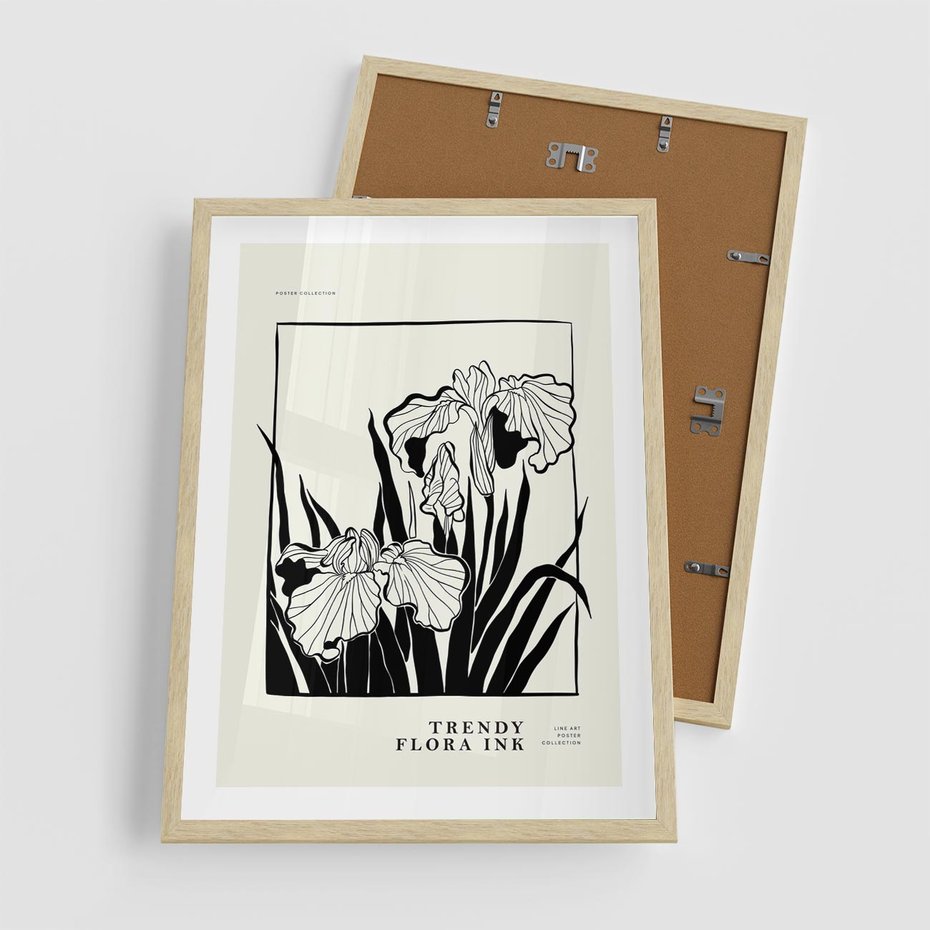 Plakat w ramie 50x70 - Spojrzenia na szkicowaną przeszłość - kwiaty, typografia - rama drewno