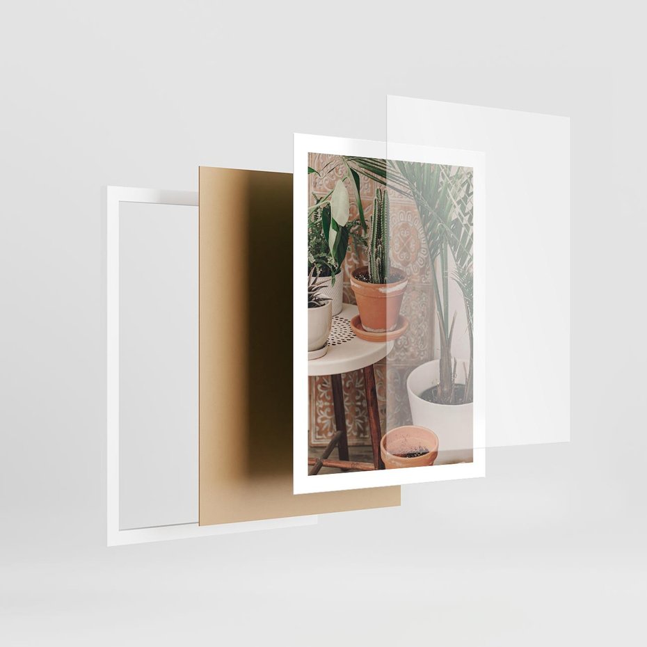 Plakat w ramie 50x70 - Boho Oaza: Kaktusy w Doniczkach - rośliny kaktusy w doniczkach, boho wnętrze - rama biała